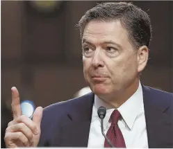  ?? AP PHOTOS, ABOVE AND BELOW; GETTY IMAGES PHOTO, RIGHT ?? ARRESTING DEVELOPMEN­TS: After ex-FBI Director James B. Comey, above and right, testified yesterday, President Trump’s lawyer, Marc Kasowitz, below center, denied several bombshell accusation­s.