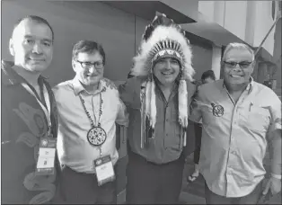  ?? SUBMITTED PHOTO ?? (From left) Councillor Corey John, Miawpukek First Nation, Chief Brendan Mitchell, Qalipu First Nation, National Chief Perry Bellegarde, Assembly of First Nations, and Chief Mi’sel Joe, Miawpukek First Nation, at the 39th annual general assembly in...