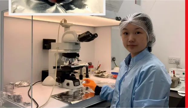  ??  ?? Below: Chan in the lab with some of the equipment used to study the fragments