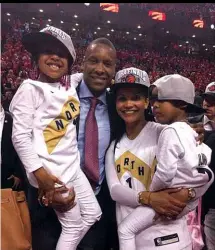  ??  ?? Ujiri met his wife, Ramatu, during his first stint with the Raptors in 2008. They have two kids: six-year-old Zahara and three-year-old Masai Jr., nicknamed Ding Ding