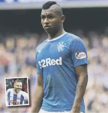  ??  ?? Alfredo Morelos felt down after his miss against Celtic but Rangers manager Graeme Murty wants him to boost his morale by catching Kilmarnock’s Kris Boyd, inset, at the top of the scoring charts.