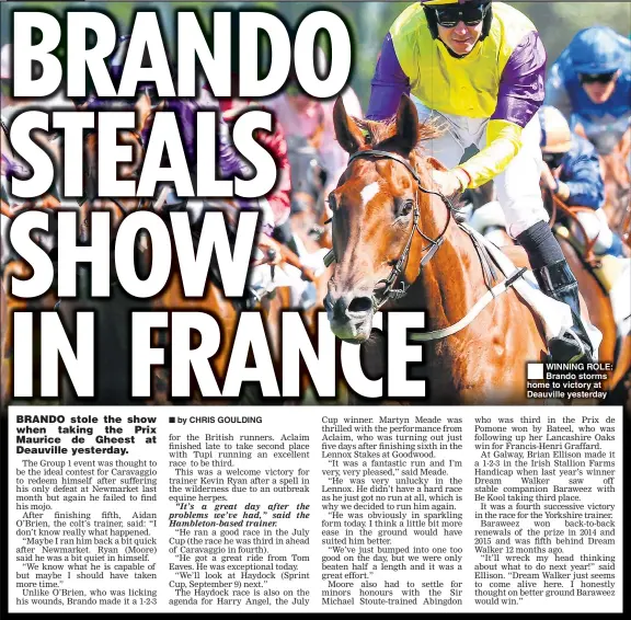  ??  ?? WINNING ROLE: Brando storms home to victory at Deauville yesterday