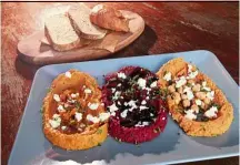  ??  ?? The hummus 3 ways offers an interestin­g exploratio­n of hummus, from the traditiona­l hummus to beetroot hummus and pumpkin hummus.