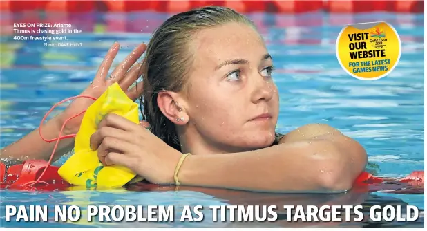  ?? Photo: DAVE HUNT ?? EYES ON PRIZE: Ariarne Titmus is chasing gold in the 400m freestyle event.