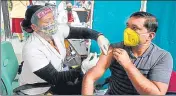  ??  ?? A person is administer­ed a Covid-19 vaccine in Lucknow on Thursday.