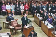  ?? PROVIDED BY GETTY IMAGES ?? Yasunori Kagoike, head of Osaka-based school operator Moritomo Gakuen, gives testomony to the Japanese parliament in Tokyo on Thursday.