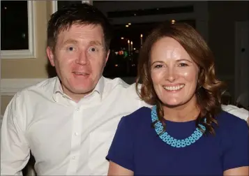  ??  ?? Geoff and Niamh Coman enjoying their night out at the DMP Athletic Club 75th anniversar­y reunion dinner in the Talbot Hotel.