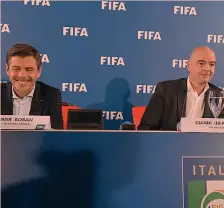  ?? GETTY ?? Zvone Boban, 48, segretario, Gianni Infantino, 46, presidente Fifa