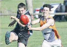  ??  ?? Jason Loomes gest his kick on the wing as the Cobras surge forward; Photograph­s: Michael Robinson.