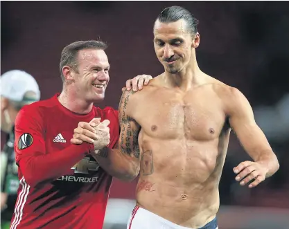  ??  ?? Manchester United’s Wayne Rooney, left, and Zlatan Ibrahimovi­c after the match against Zorya Luhansk.