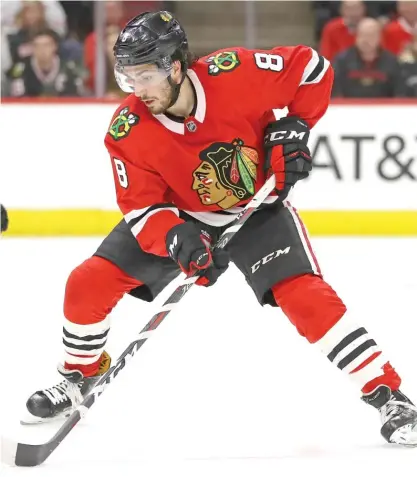  ?? | JONATHAN DANIEL/ GETTY IMAGES ?? Blackhawks second- year center Nick Schmaltz is third in the league with 82 takeaways.