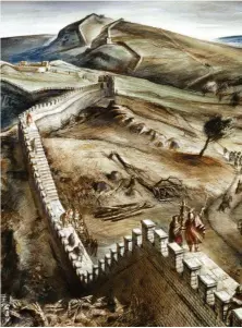  ?? ?? An illustrati­on depicting how Hadrian’s Wall may have looked in Roman times