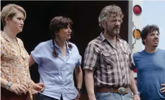  ??  ?? CUTTING EDGE: Jillian Bell, Michaela Watkins, Marc Maron and Jon Bass, from left, team up in ‘Sword of Trust.’