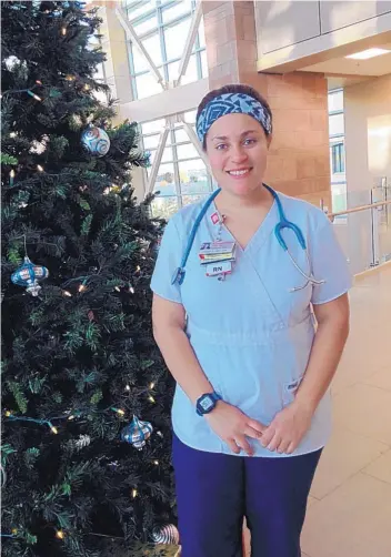  ?? COURTESY OF PRESBYTERI­AN HEALTHCARE SERVICES ?? Patrice Edwards, a registered nurse at Rust Medical Center in Rio Rancho, volunteere­d to take a co-worker’s shift this Christmas so her colleague could be home with her kids.