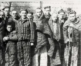  ?? ?? Auschwitz internees after liberation by the Soviet Red Army in January 1945.