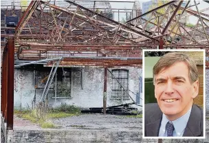  ??  ?? ●● Eyesore Barracks Mill has been empty since 2004 but there are fears its transforma­tion into a retail park could harm the revival of the town centre. MP David Rutley (inset) is among those voicing concerns