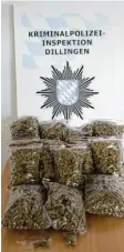  ?? Foto: Kripo ?? Vier Kilo Marihuana hat die Kripo Dillingen in Rain sichergest­ellt.