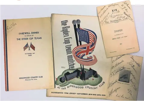  ??  ?? Ephemera from the 1935 Ryder Cup made £3,450; below, the 1949 Ganton programme and a copy of the magazine promoting the 1959 clash.