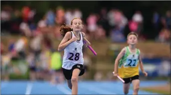  ??  ?? Hannah McNicholas of Coolera, Co.Sligo, competing in the Relay 4x100m U10 Mixed event during day one of the Aldi Community Games August Festival at the University of Limerick.