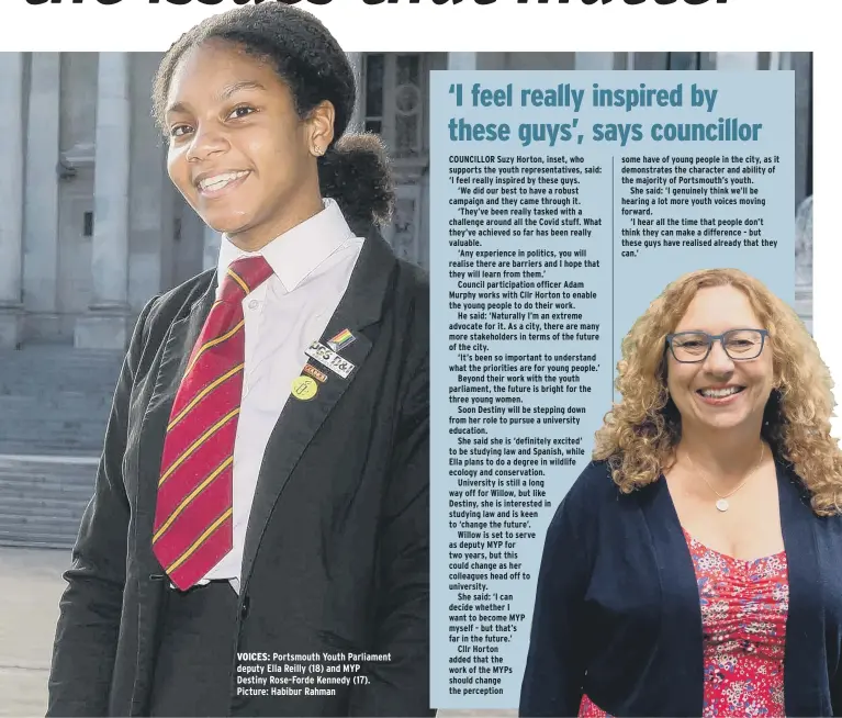  ??  ?? VOICES: Portsmouth Youth Parliament deputy Ella Reilly (18) and MYP
Destiny Rose-Forde Kennedy (17). Picture: Habibur Rahman