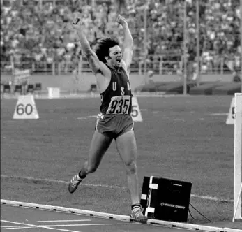  ?? Associated Press ?? Bruce Jenner reacts after securing a gold medal in the Olympic Decathlon in Montreal on July 30, 1976.