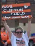  ?? PETE BANNAN - MEDIANEWS GROUP ?? In this file photo, Denise Blankley’s sign says it all at a rally in Clifton Heights against a plan to build a new school on borough athletic fields.