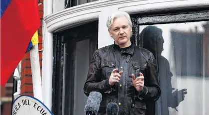  ?? PHOTO: REUTERS ?? Lacking moral imaginatio­n . . . WikiLeaks founder Julian Assange speaks on the balcony of the embassy of Ecuador in London in 2017.