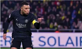  ?? Photograph: Aurélien Meunier/PSG/Getty Images ?? Kylian Mbappé scored for PSG in their 2-0 win over Nantes this weekend.