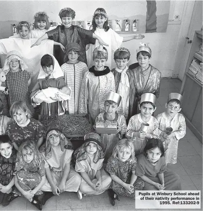  ??  ?? Pupils at Winbury School ahead of their nativity performanc­e in
1995. Ref:133202-9