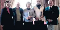  ??  ?? From left, Gillian Matthews (Broome Park lady captain) Del Burtenshaw, Sylvia Beacham, Jamie Taylor and club captain Mark Broadhurst