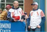  ?? — AFP ?? RICHMOND: Supporters of former US President and 2024 Republican Presidenti­al hopeful Donald Trump known as the “Front Row Joes,” including Scott Knuth (left) wait in line to enter a rally.