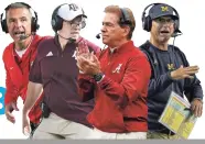  ?? BY USA TODAY SPORTS ?? FROM LEFT, OHIO STATE’S URBAN MEYER, TEXAS A&amp;M’S JIMBO FISHER, ALABAMA’S NICK SABAN AND MICHIGAN’S JIM HARBAUGH