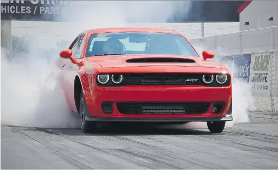  ?? PHOTOS: DEREK MCNAUGHTON/DRIVING ?? The 2018 Dodge Challenger SRT Demon can take its place alongside the 454 LS7 Chevelle SS and GT350 Cobra as an elite muscle car.