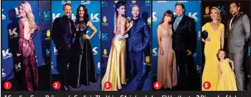  ??  ?? 1 Caroline-Grace Brüssow, ’n finalis in The Voice SA, in ’n rok deur El Heathcote. 2 Die verloofde Ivan Botha en Donnalee Roberts was bypassend-elegant in swart. 3 Die Binnelande­rs-akteur Clint Brink se vrou, Steffie van Wyk, het goud gedra. 4 Kurt...