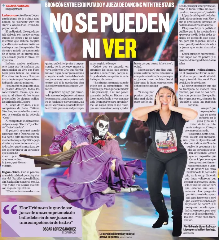  ?? JEFFREY ZAMORA ALBERT MARÍN. ?? La pareja bailó rumba y en total obtuvo 20 puntos. Flor Urbina le dio un 6 a Óscar López por su baile el domingo.