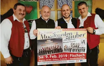  ?? Foto: Walter Kleber ?? Die Böhmerwäld­er Musikanten und die Böhmischen Kameraden verzaubern die Staudenlan­dhalle in Fischach. Auf das große Doppelkonz­ert freuen sich (von links) Gerhard Hauser, Kurt Pascher, Lukas Bruckmeyer und Christian Sirch.