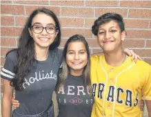  ??  ?? Three students from Beck Junior High in Katy, Texas, who wrote thank you letters to Gander, are (from left) Laryssa De Moraes, Gabrielly Silva and Guillermo Pekle.