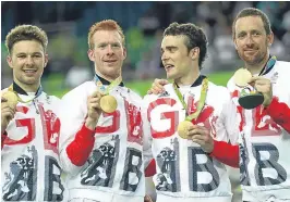  ??  ?? ■ Sir Bradley Wiggins (right) with his team pursuit team-mates.