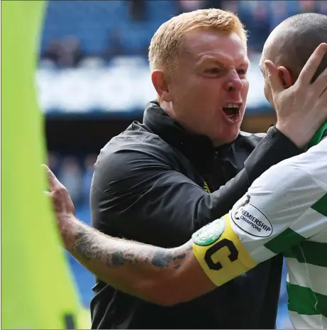  ??  ?? Manager Neil Lennon said captain Scott Brown had one of his finest games against Rangers this month, despite