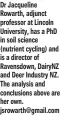  ?? ?? Dr Jacqueline Rowarth, adjunct professor at Lincoln University, has a PhD in soil science (nutrient cycling) and is a director of Ravensdown, DairyNZ and Deer Industry NZ. The analysis and conclusion­s above are her own. jsrowarth@gmail.com