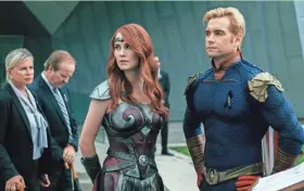  ?? JAN THIJS ?? Queen Maeve (Dominique McElligott, left) and The Homelander (Anthony Starr) are two members of Vought’s elite superhero group known as “The Seven” in the Amazon series, “The Boys.”
