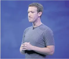  ??  ?? Facebook chief executive Mark Zuckerberg speaks on stage during the Facebook F8 conference in San Francisco, April 12, 2016.