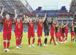  ?? AP PHOTO ?? TAKE A BOW: Belgium players celebrate after their 3-0 win against Panama in a World Cup Group G match yesterday in Sochi, Russia.