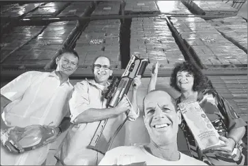  ?? Arkasha Stevenson Los Angeles Times ?? THE MAYA GROUP in Torrance has seen sales grow from about $5 million in 2009 to nearly $100 million this year. In its warehouse are partners Keith Meggs, left, Ron Brawer, Oded Ben-Ezer and Sharon Cohen.