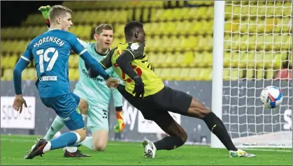  ??  ?? HORNETS’ STING: Ismaila Sarr scored the only goal as Xisco’s first match ended in a win over league leaders Norwich