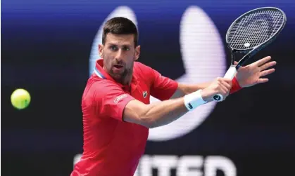  ?? Republic. Photograph: Will Russell/Getty Images ?? Novak Djokovic has led Serbia into the quarter-finals of the United Cup after overcoming a wrist injury to beat Jiří Lehečka of the Czech