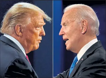  ?? MORRY GASH AND JIM WATSON / AFP ?? This combinatio­n of file pictures shows President Donald Trump, left, and Democratic presidenti­al candidate and former Vice President Joe Biden during the final presidenti­al debate Thursday at Belmont University in Nashville, Tenn.