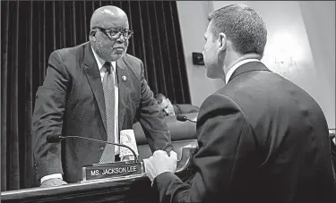 ?? AP/CAROLYN KASTER ?? House Homeland Security Committee chairman Benny Thompson (left), D-Miss., speaks with Kevin McAleenan, acting Homeland Security secretary, after a hearing Wednesday on Capital Hill.