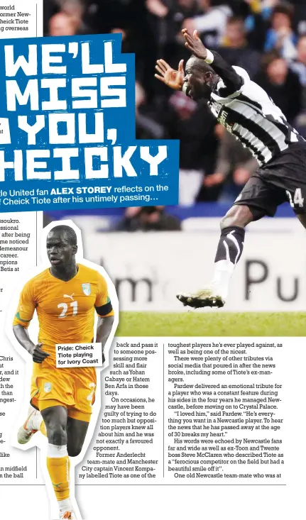  ??  ?? Pride: Cheick Tiote playing for Ivory Coast