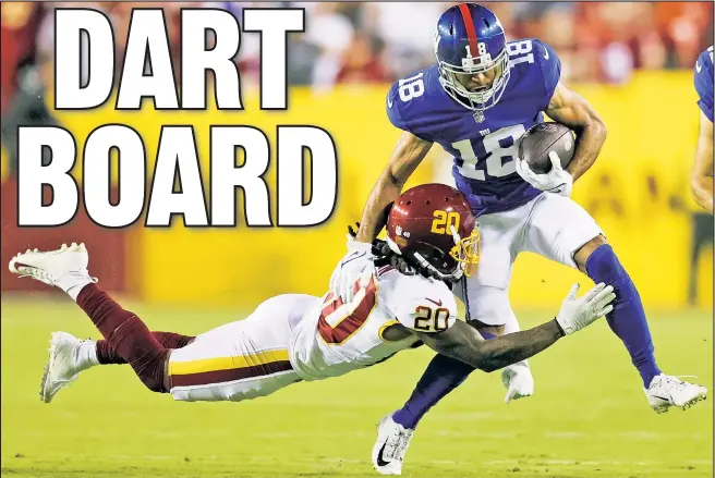  ?? Getty Images ?? BUSY BODY: C.J. Board (right) has had an eventful September; after making the Giants initial 53-man roster, he has been cut by the team twice, bounced between the active roster and practice squad, but appeared in each of the team’s first two games.